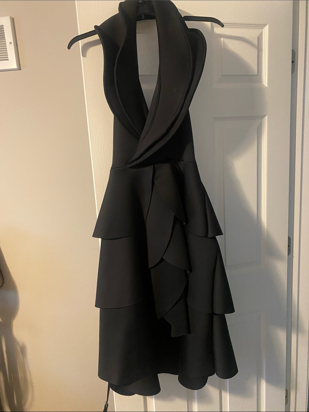 Elegant Black Ruffle Halter Dress